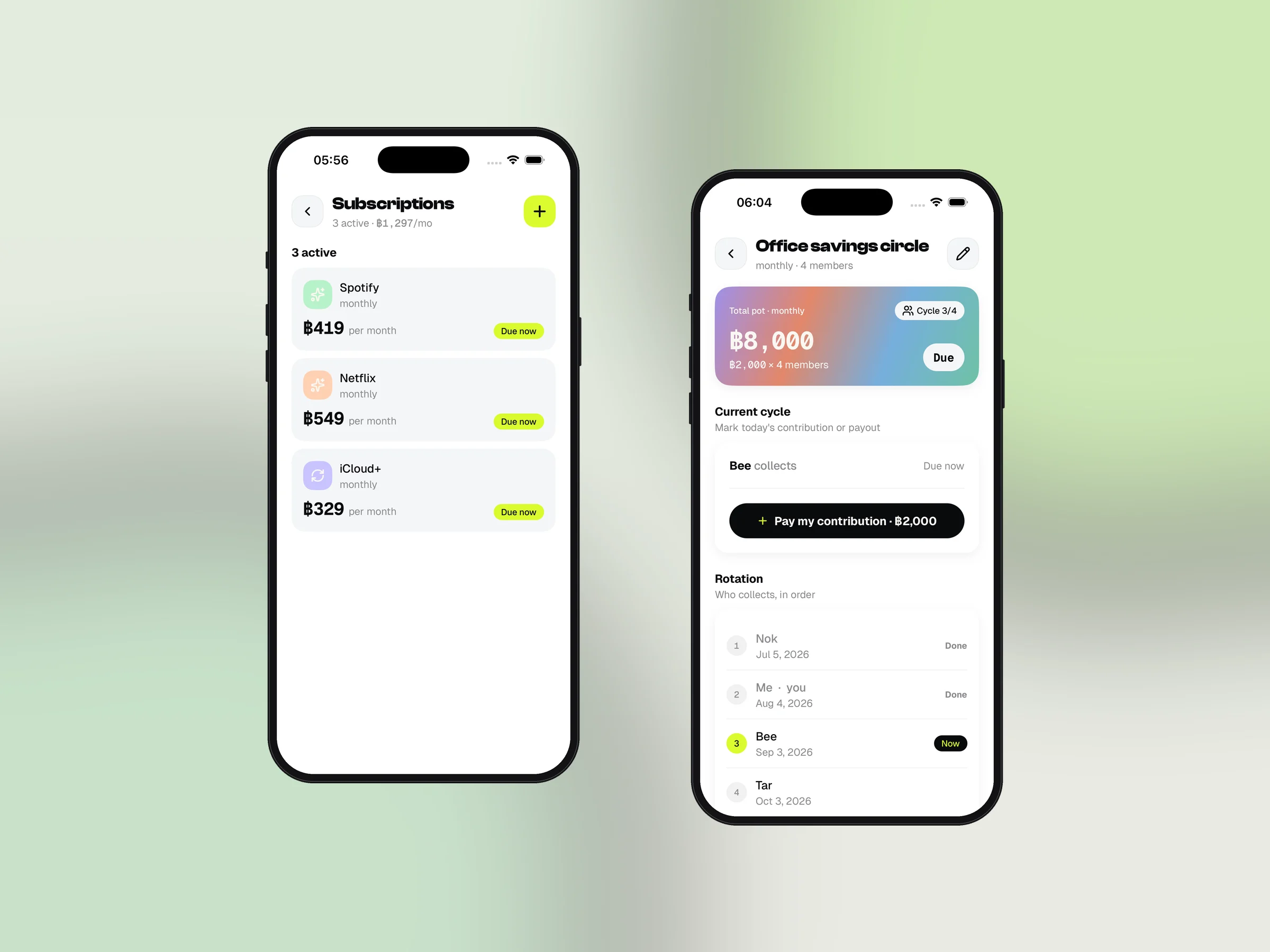 Budgets, subscriptions and savings circles