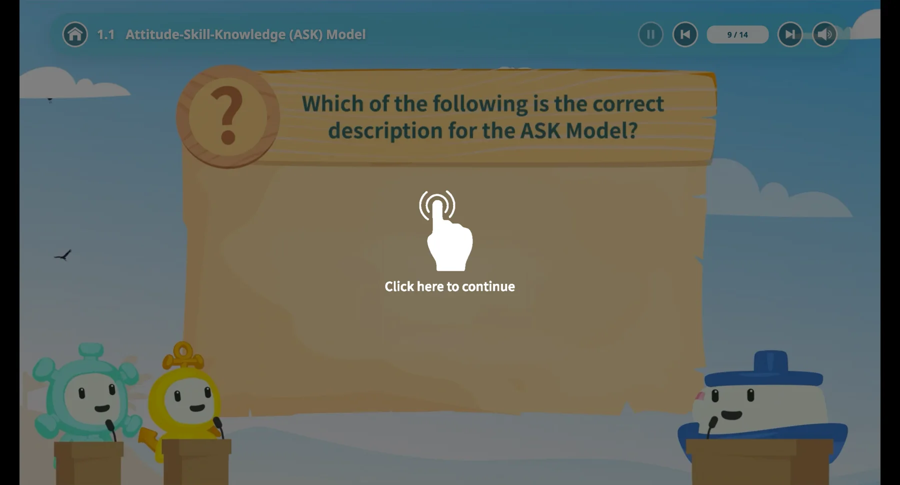 Course page with quiz inside the SCORM player