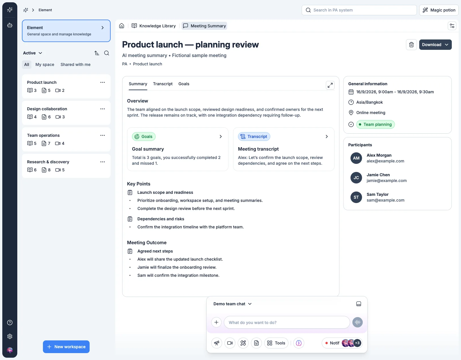 AI meeting summary with key points and outcomes