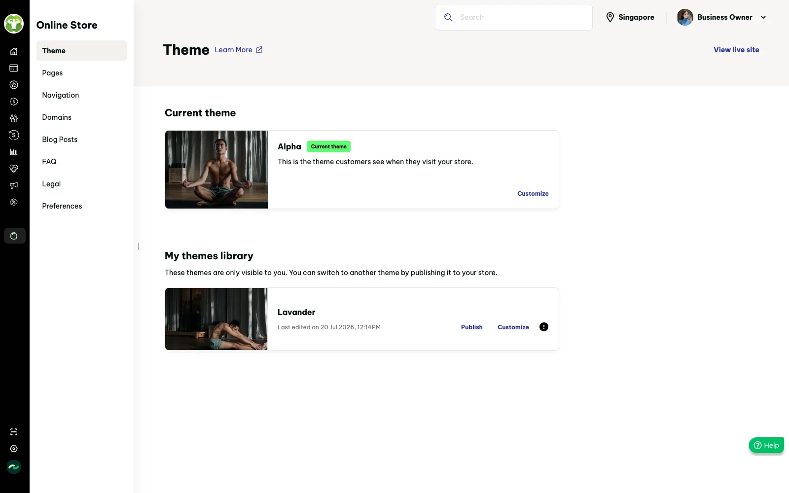 Online store theme library