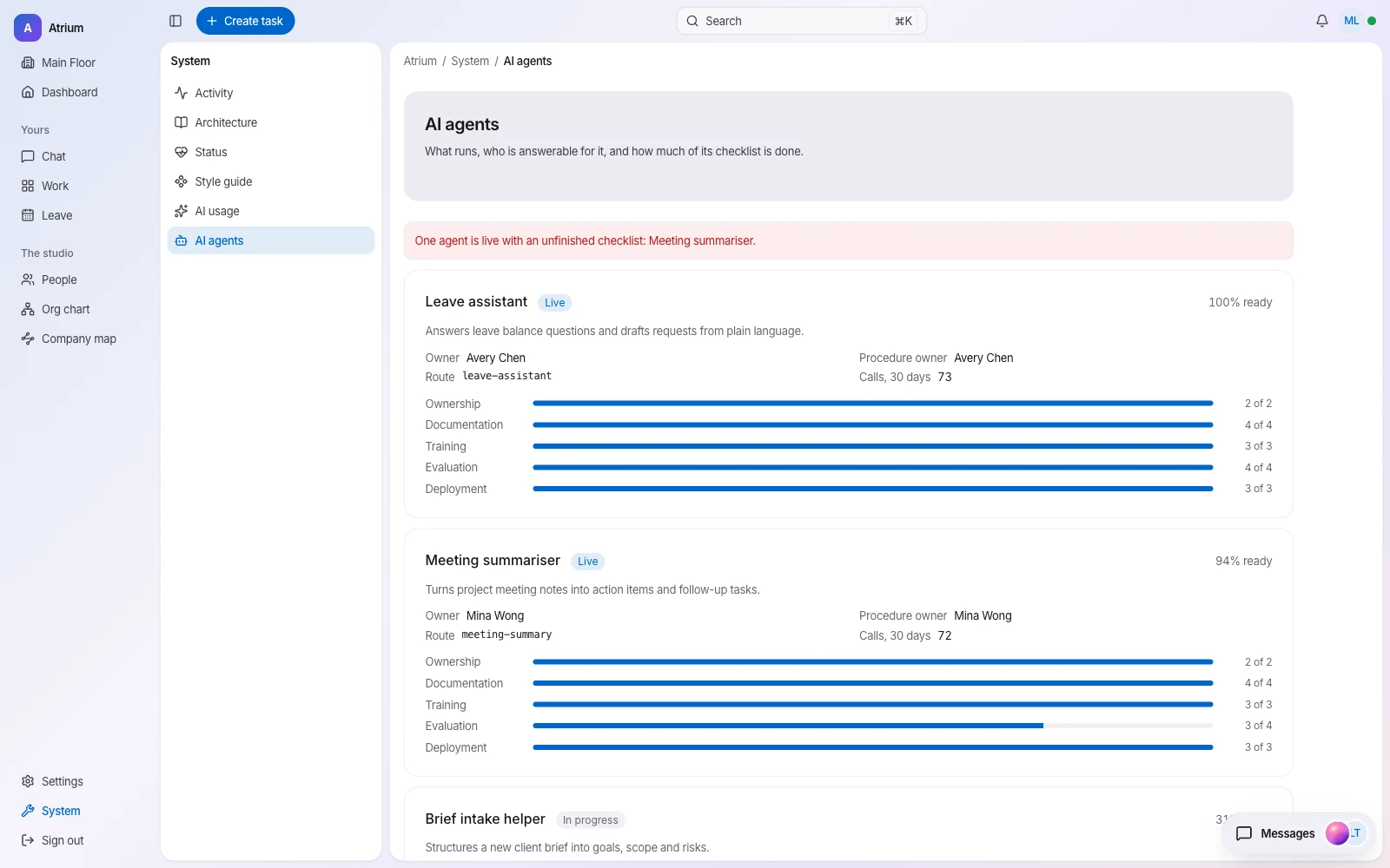 AI agent register with readiness gates