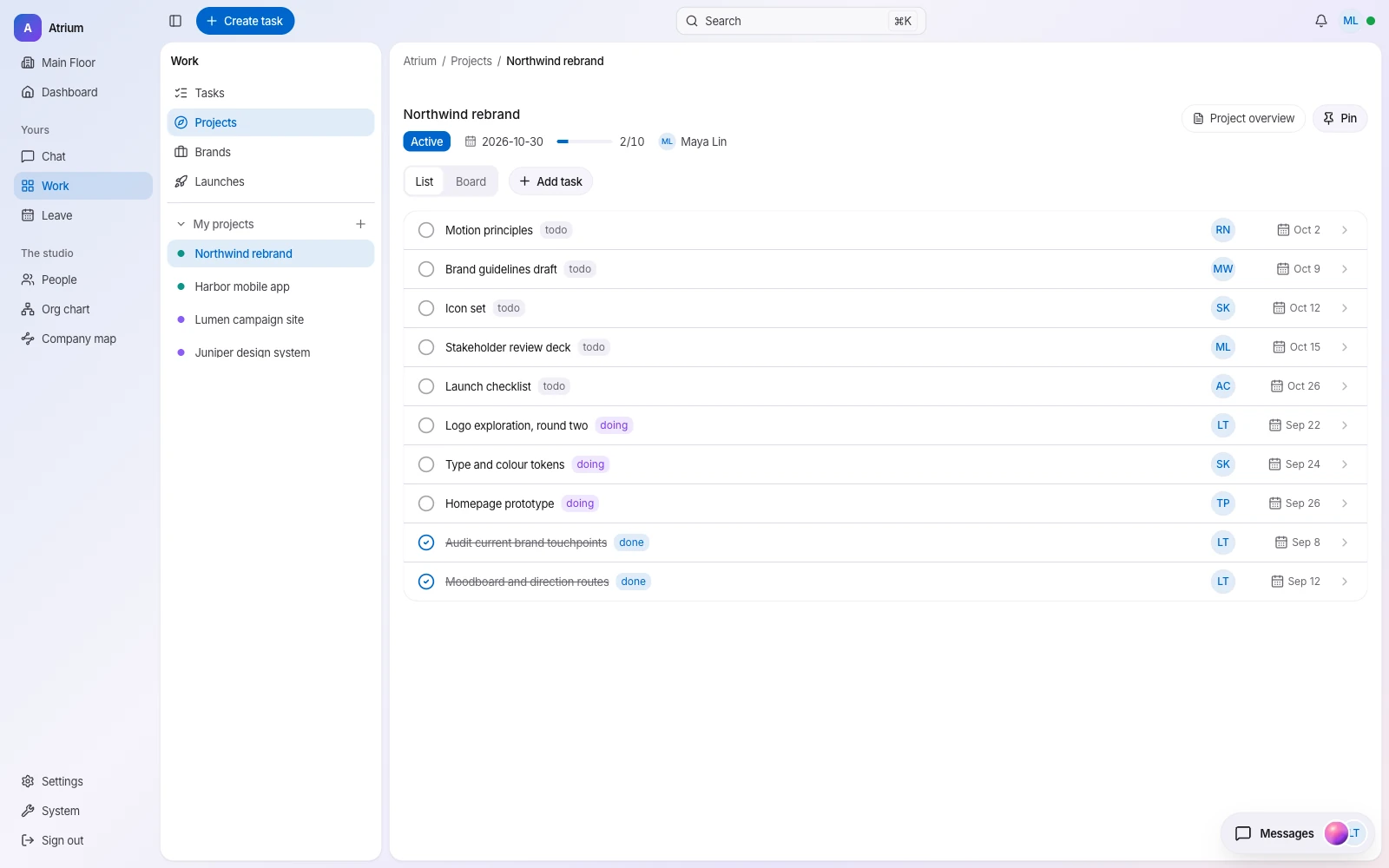 Project task list